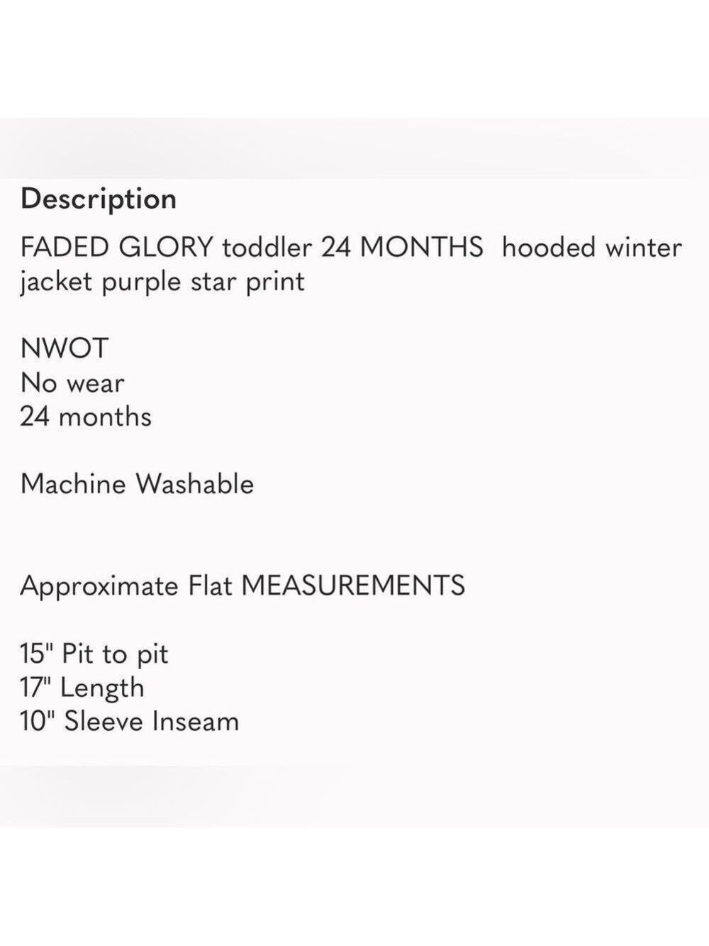Faded Glory Toddler Purple Star Print Hooded Puffer Jacket 24 Months NWOT - Picture 9 of 13
